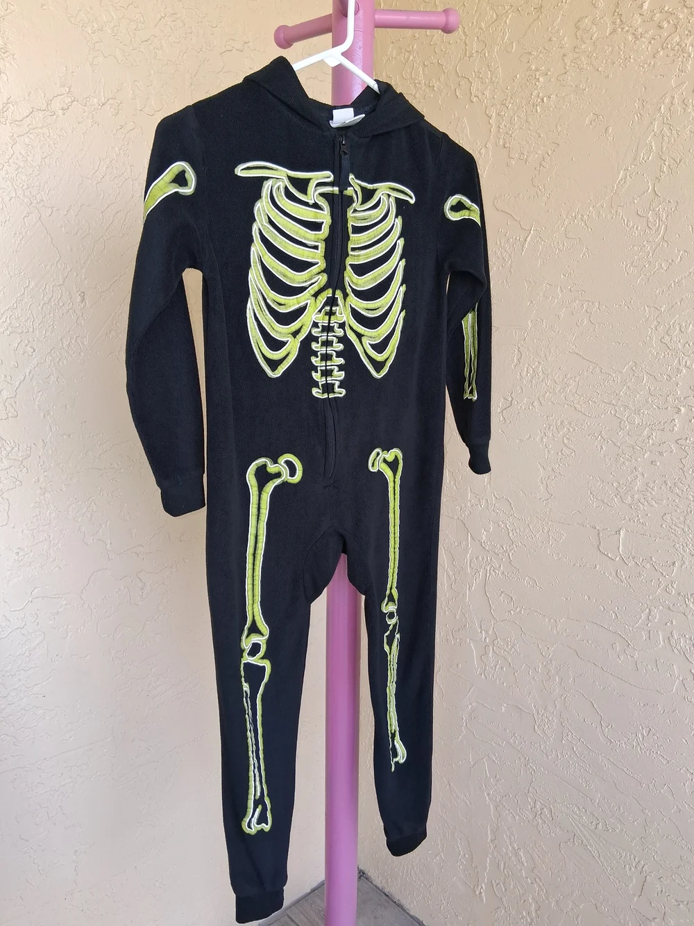 Cat & Jack Black Hoodie Bodysuit with Neon Green Skeleton Print